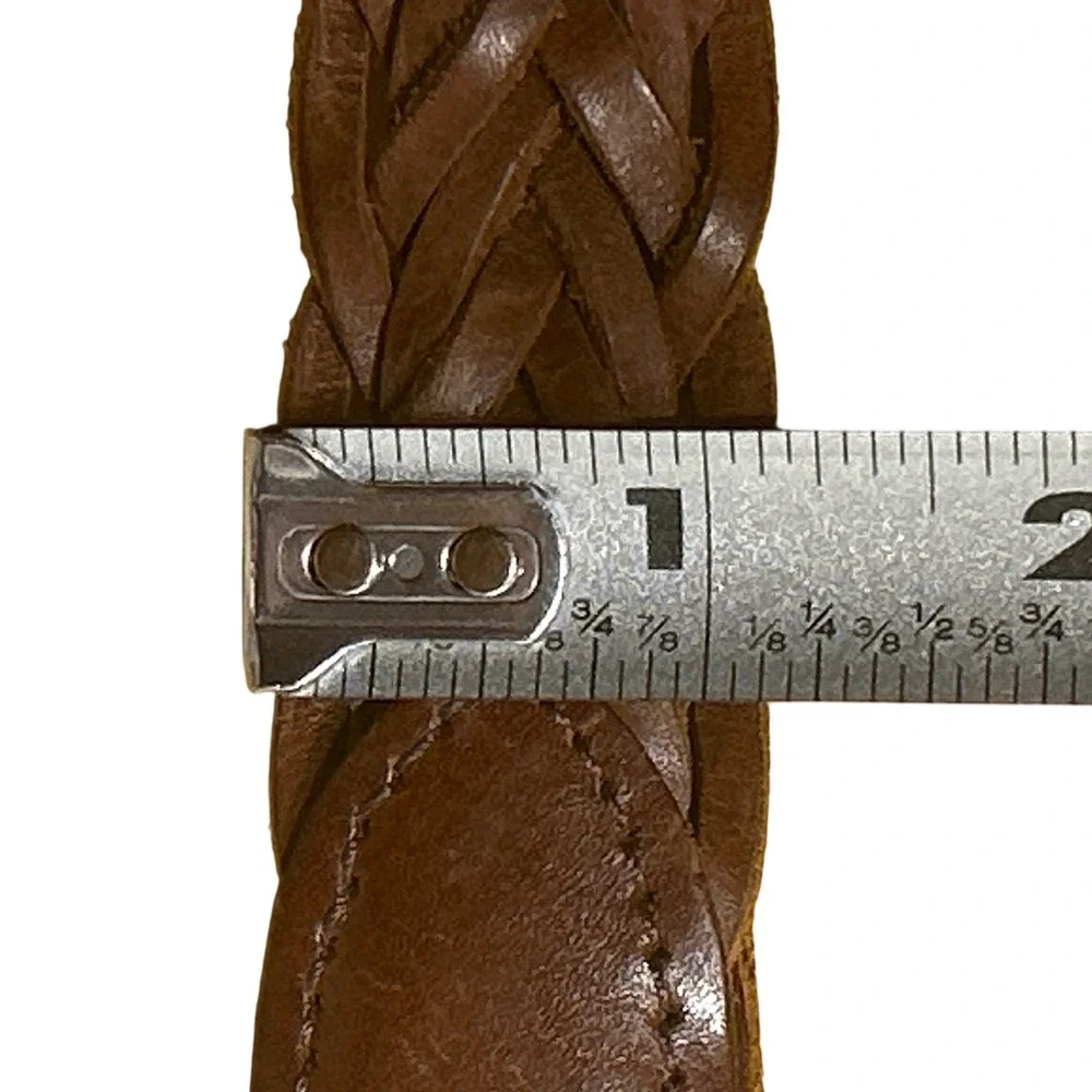 Vintage Brown Braided Genuine‎ Leather Belt Brass Buckle Made in Guatemala ML